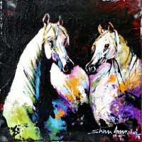 Shan Amrohvi, 08 x 08 inch, Oil on Canvas, Horse Painting, AC-SA-097